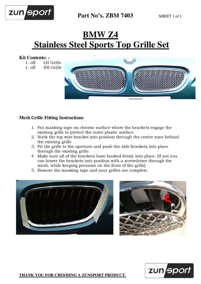 Zunsport BMW Z4 E85 / E86 Upper Grille Set