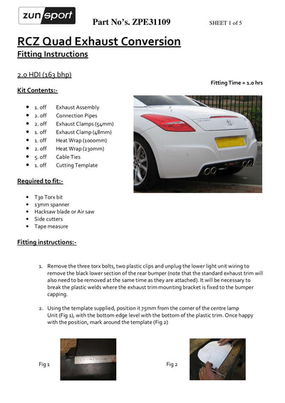 Zunsport Peugeot RCZ Quad Exhaust Conversion - 2.0 HDI 163hp