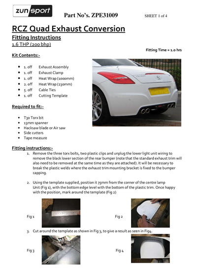 Zunsport Peugeot RCZ Quad Exhaust Conversion - 1.6 200hp