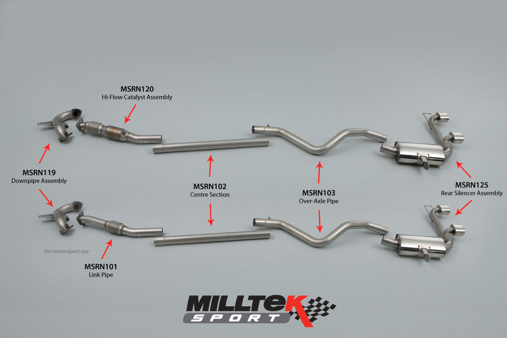 Milltek Exhaust Renault Mégane Renaultsport 225 2.0T Turbo-back including Hi-Flow Sports Cat with Dual GT80 LITE tailpipe (SSXRN403)